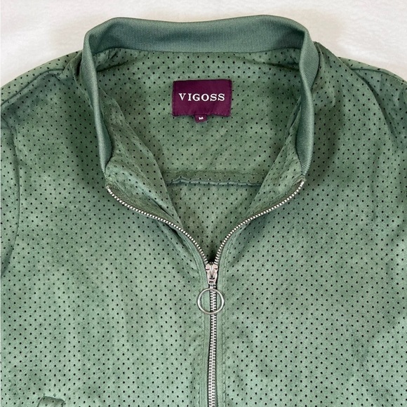VIGOSS Women’s Mesh Zip Up‎ Army Green Bomber Jacket Casual Streetwear Size M - Picture 2 of 12